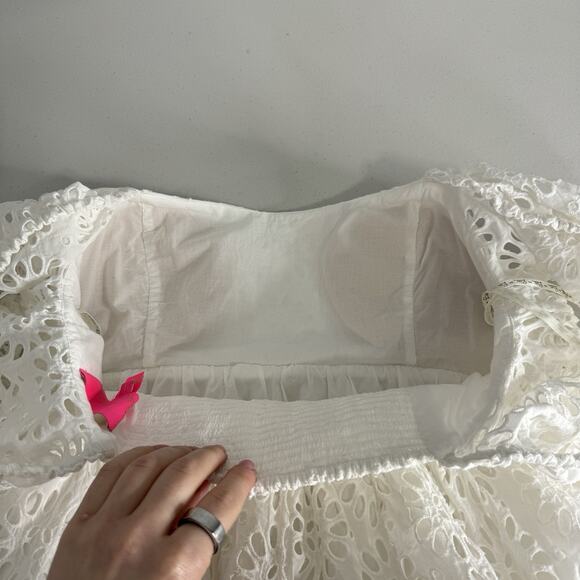 Lilly Pulitzer Kay Dress Womens 12 White Floral Eyelet Babydoll Mini Cottagecore - Picture 8 of 15